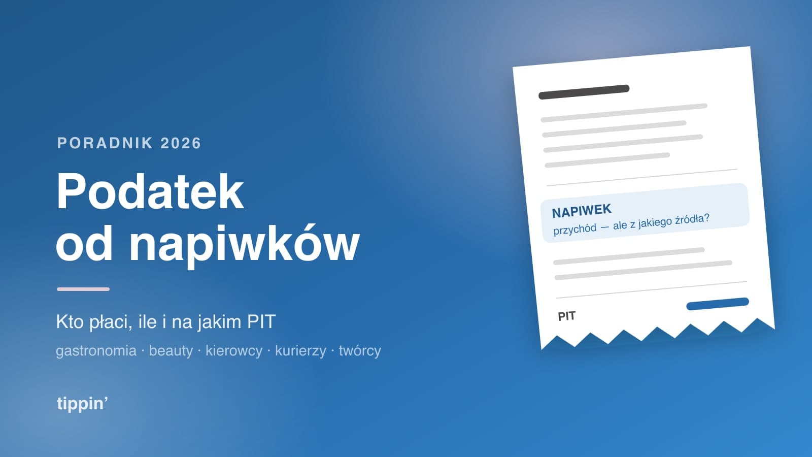 Napiwek w dłoni i formularz PIT — grafika ilustrująca rozliczenie napiwków