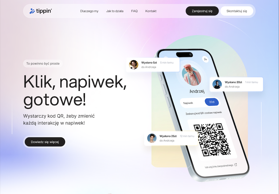 tippin.pl - bezgotówkowe napiwki QR i płatności online dla kelnerów, restauracji i twórców cyfrowych